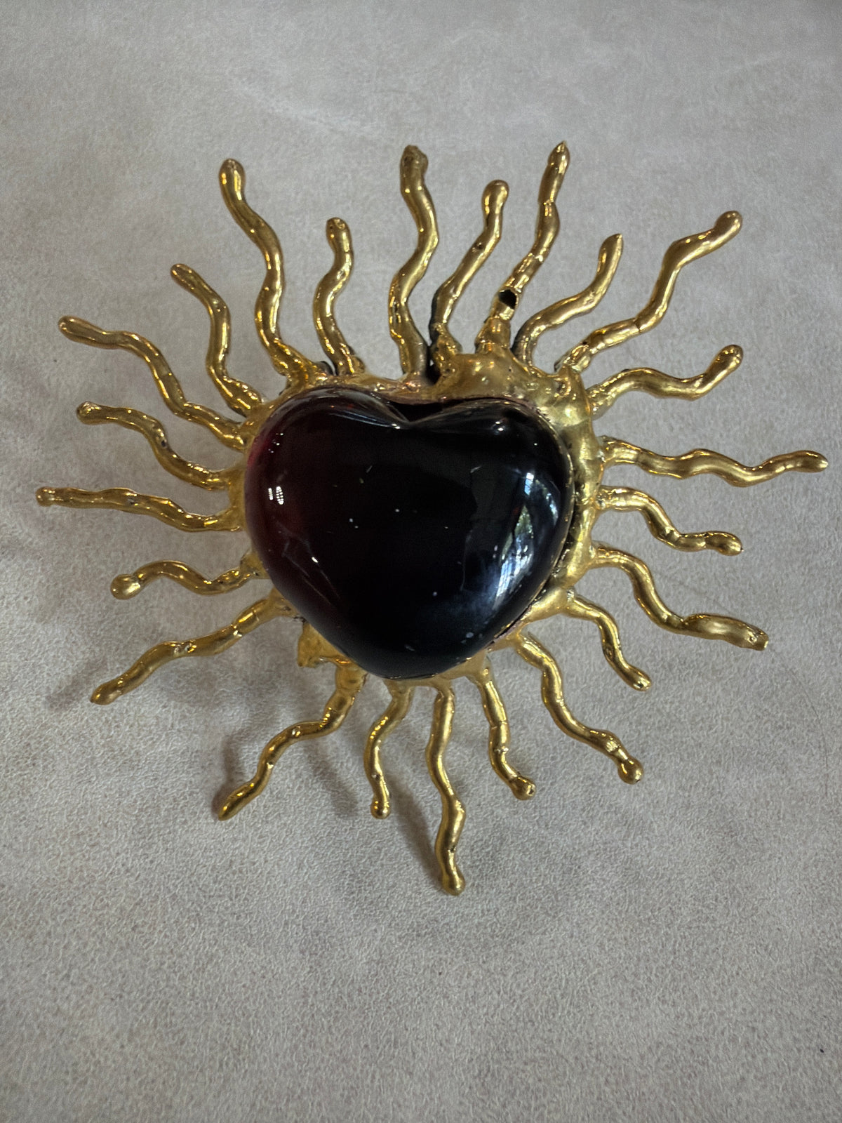 Sunburst - Sacred Heart Glass Ring - Deep Red