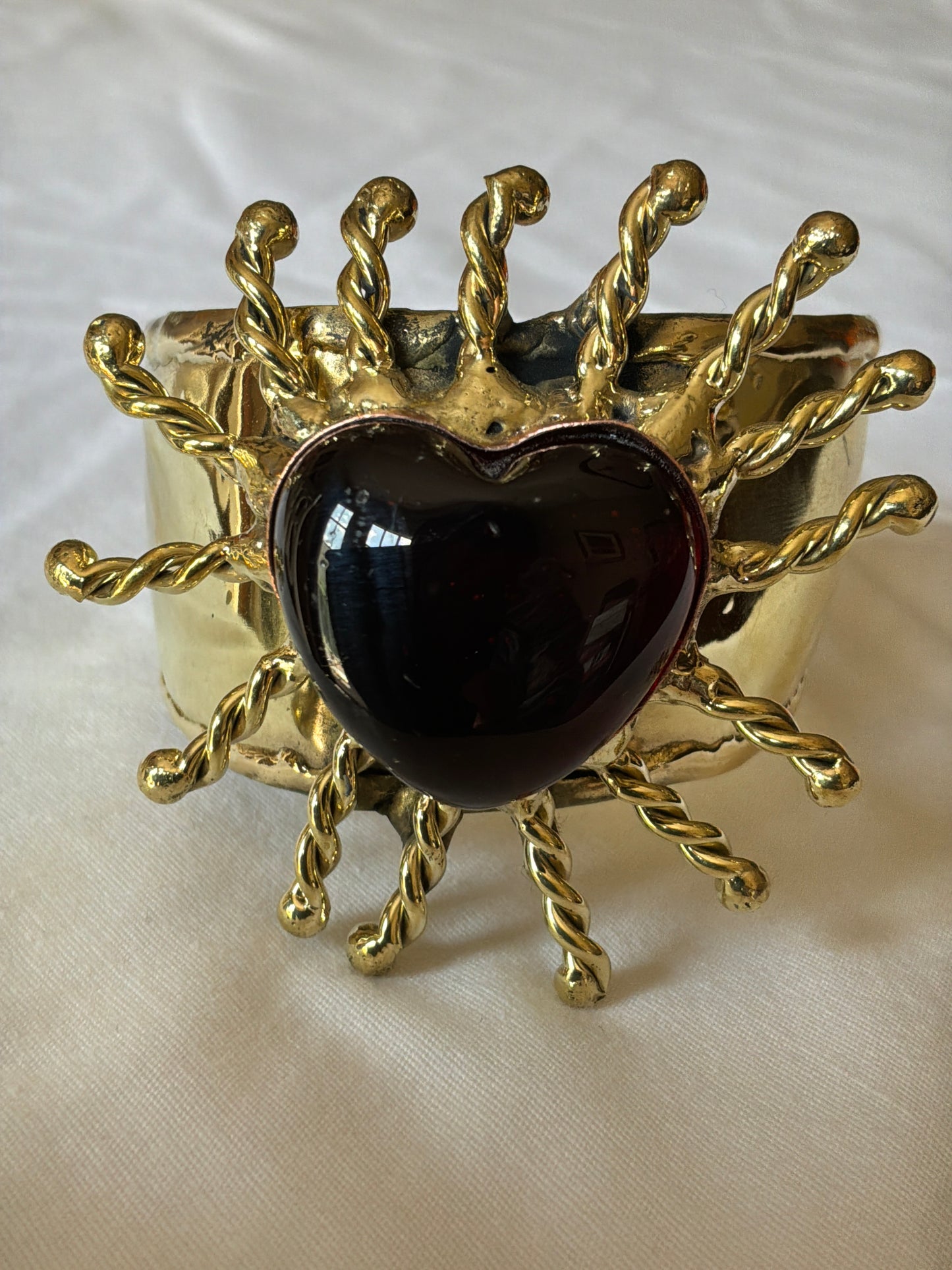 Sunburst Sacred Heart Handmade Cuff – Red