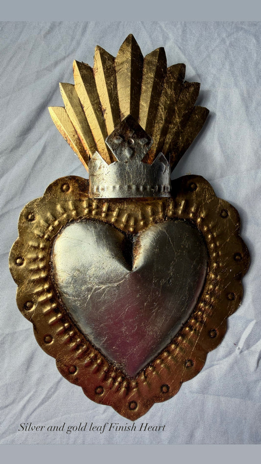 Gold & Silver Leaf Finish Crown Heart Corazón