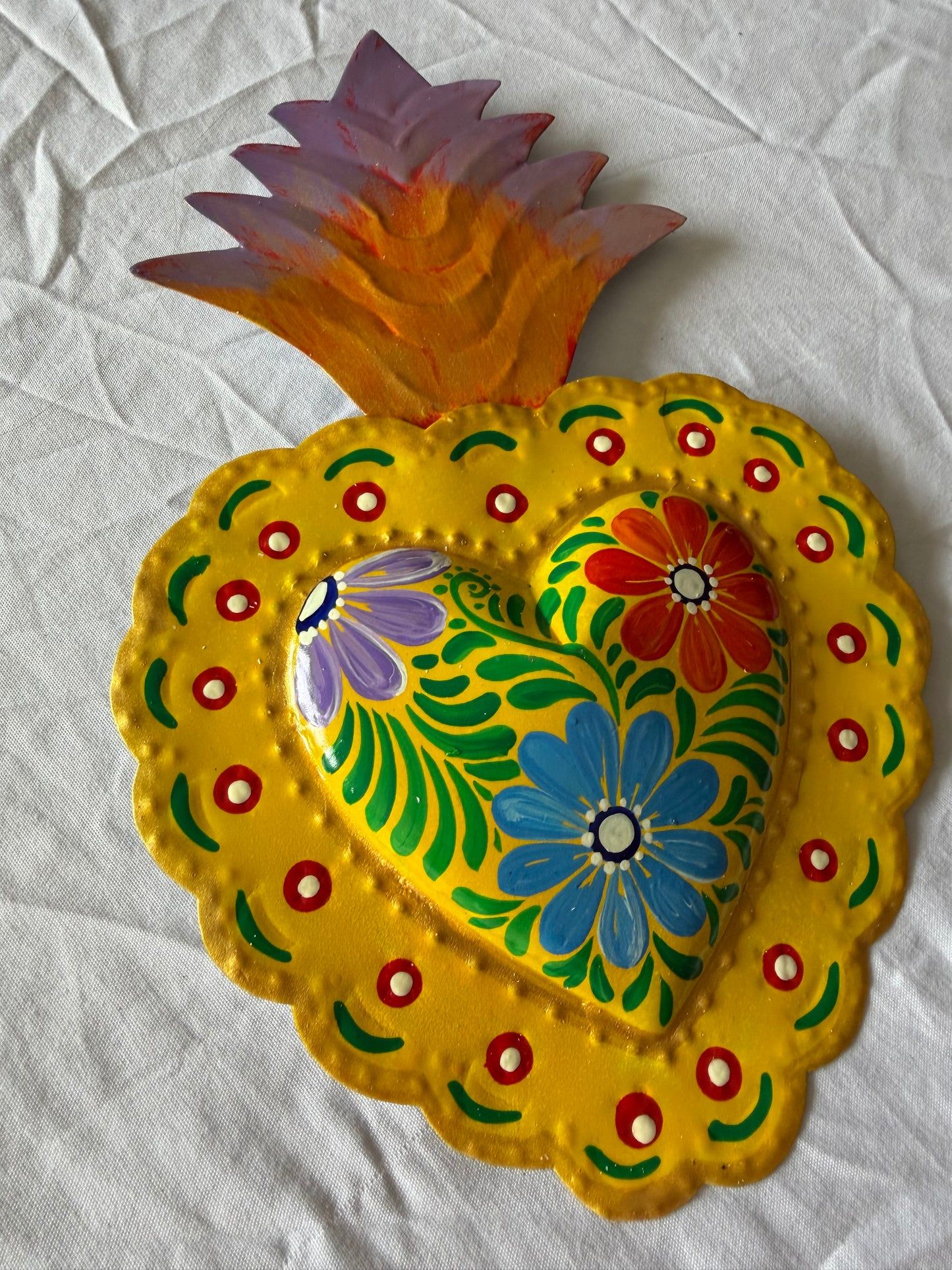 Colorful Hand painted Sacred Hearts Tin