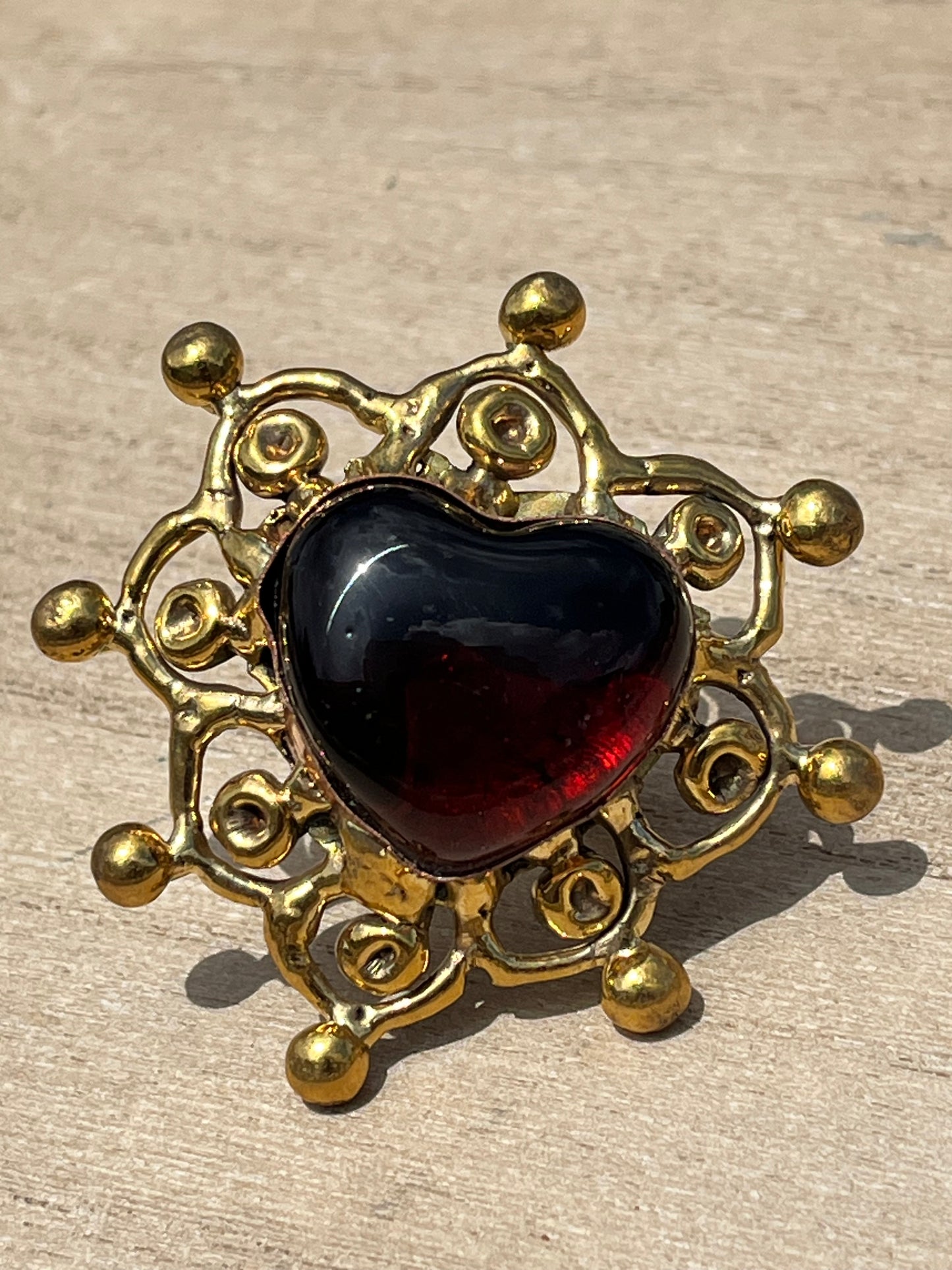 Sunburst - Sacred Heart Glass Ring - Red