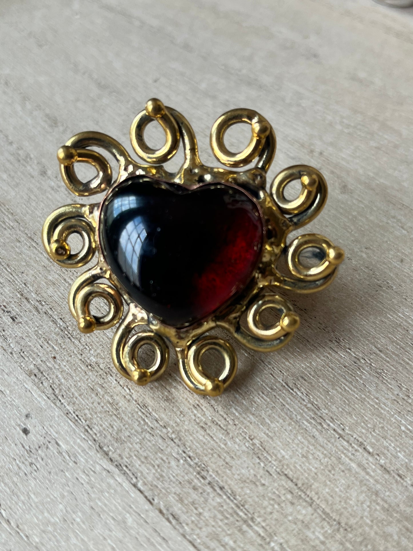 Sunburst - Sacred Heart Glass Ring - Red