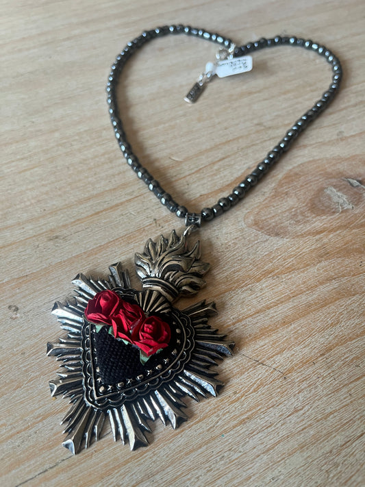 Sacred Heart Rose Bead Necklace