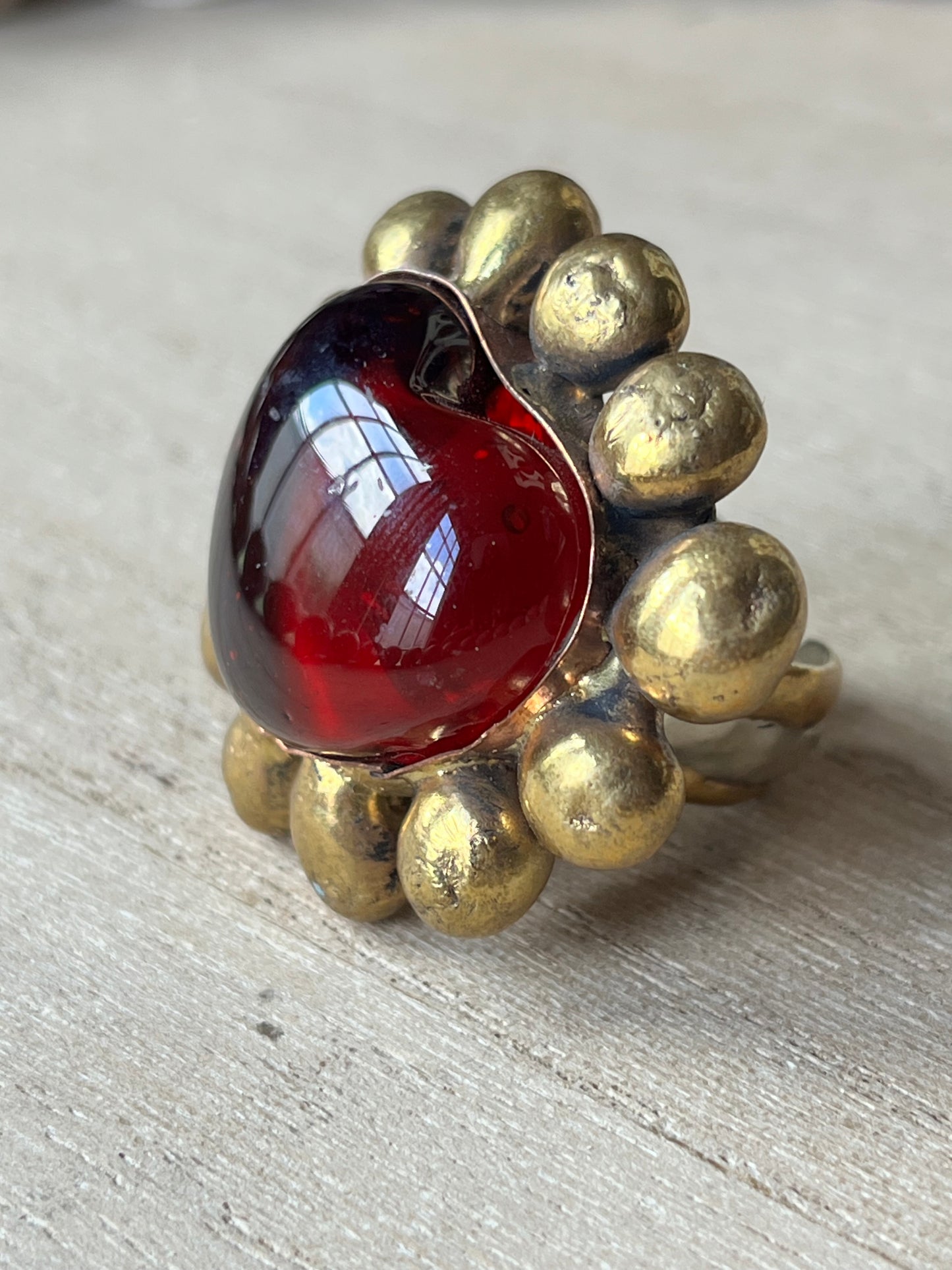 Sunburst - Sacred Heart Glass Ring - Red