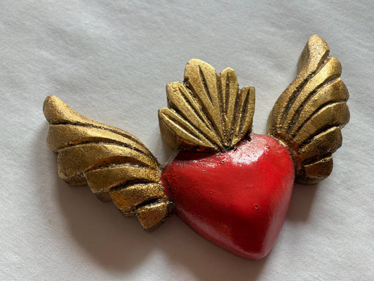 Hand carved wood Gold Leaf Heart Wing
