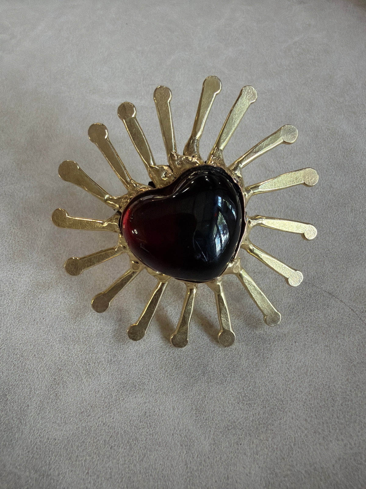 Sunburst - Sacred Heart Glass Ring - Deep Red