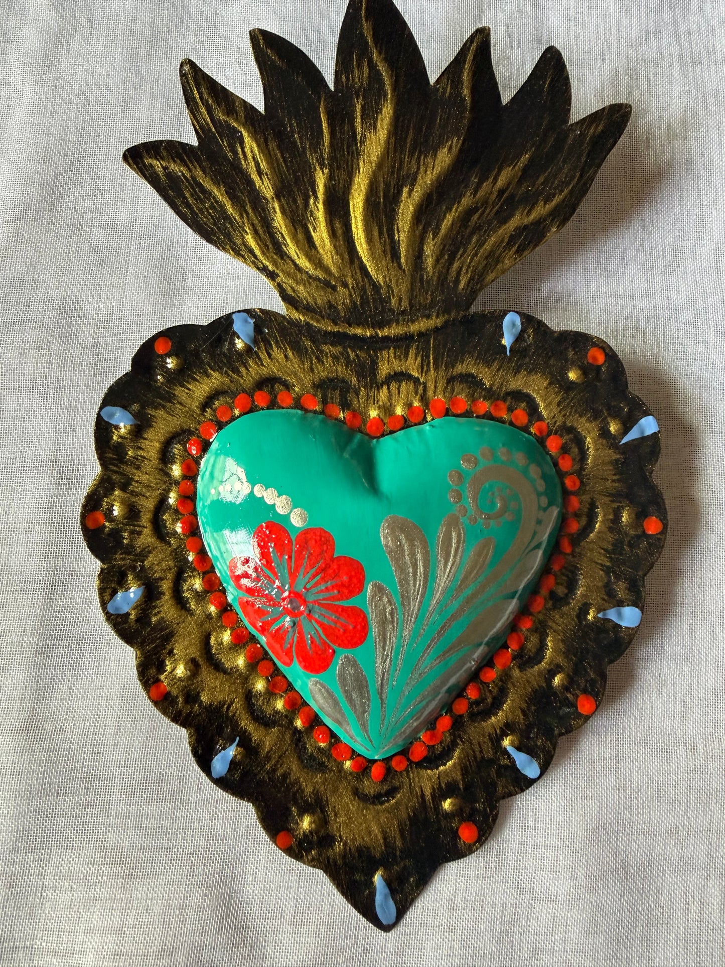 Teal Colorful Otomi Heart - Tin
