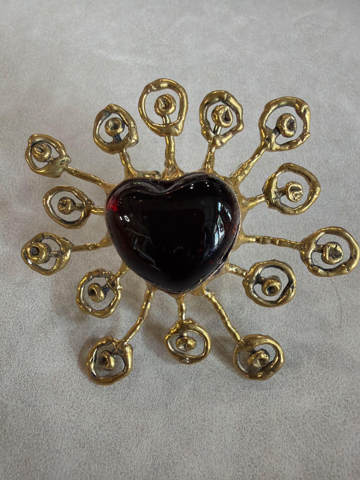 Sunburst - Sacred Heart Glass Ring - Deep Red