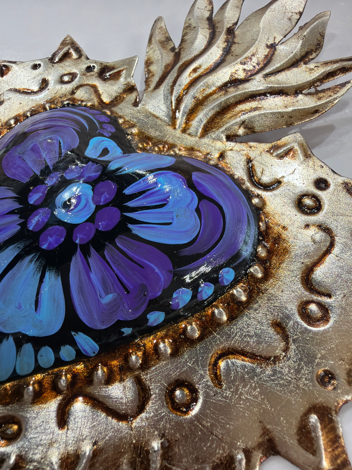 New Sacred Heart Deep Purple Antique Silver
