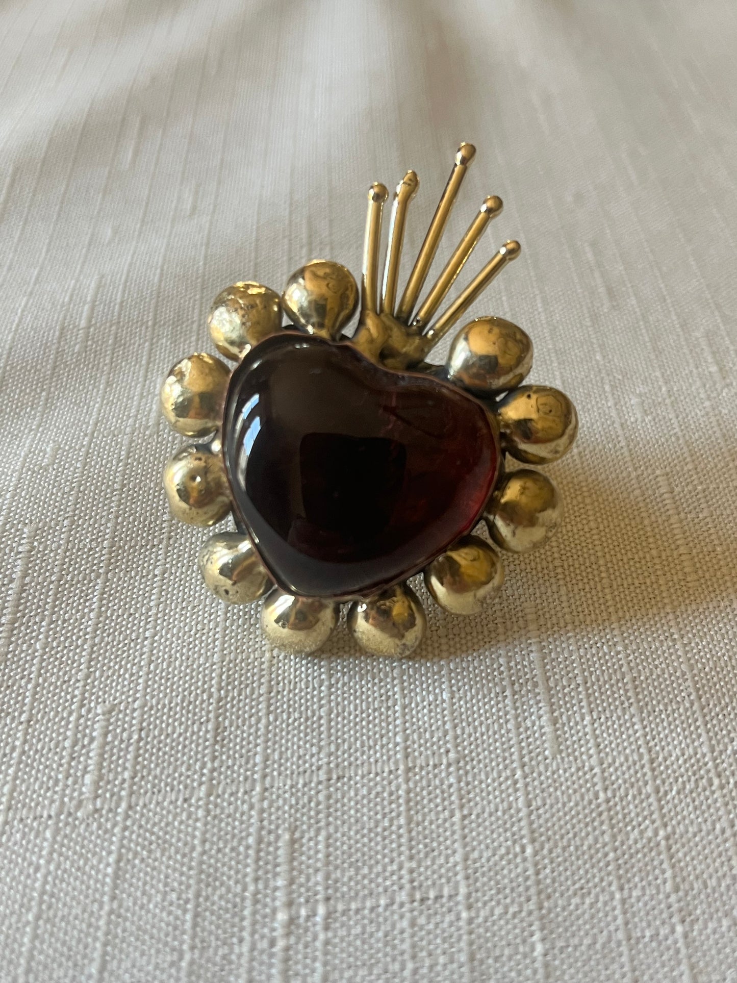 Amber Sacred Heart Ring