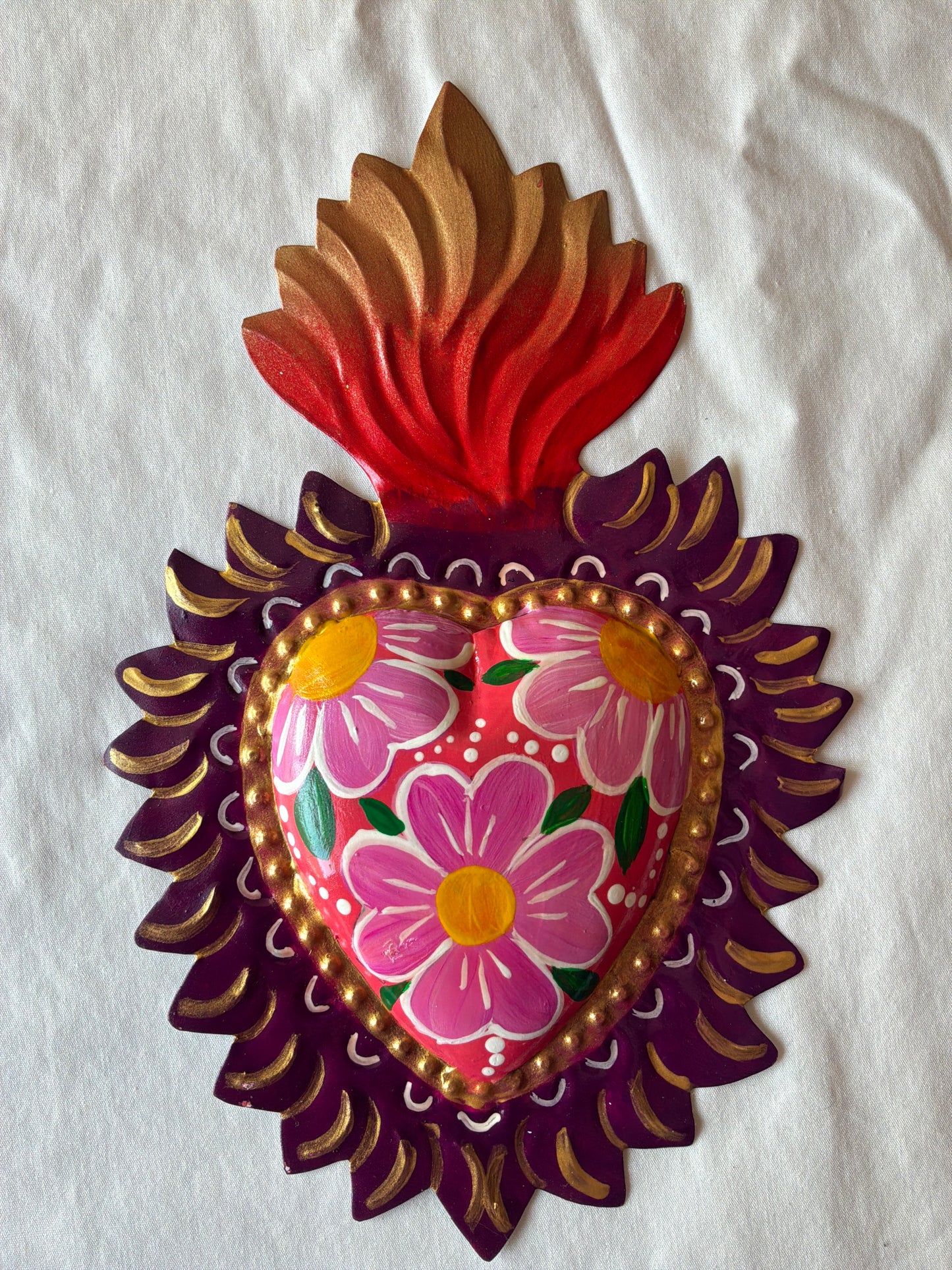 Colorful Hand painted Sacred Hearts Tin