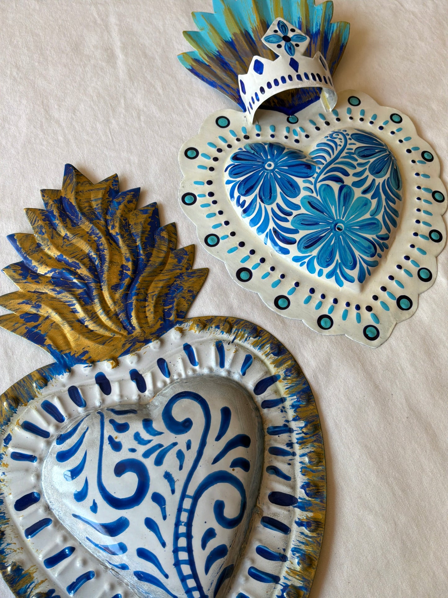 Blue and White Talavera Inspired Tin Heart