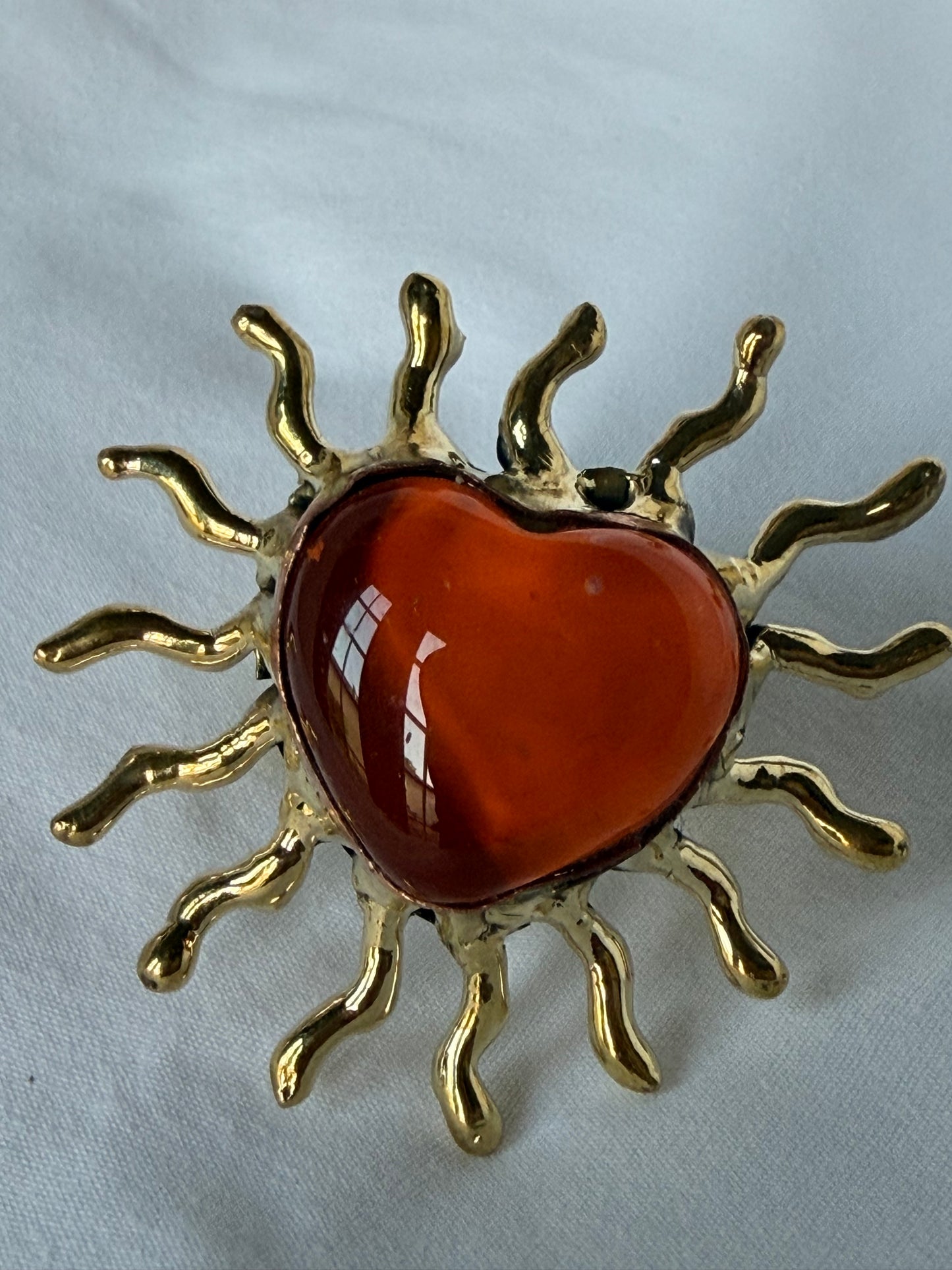 Sunburst Sacred Heart Handmade Ring - Orange