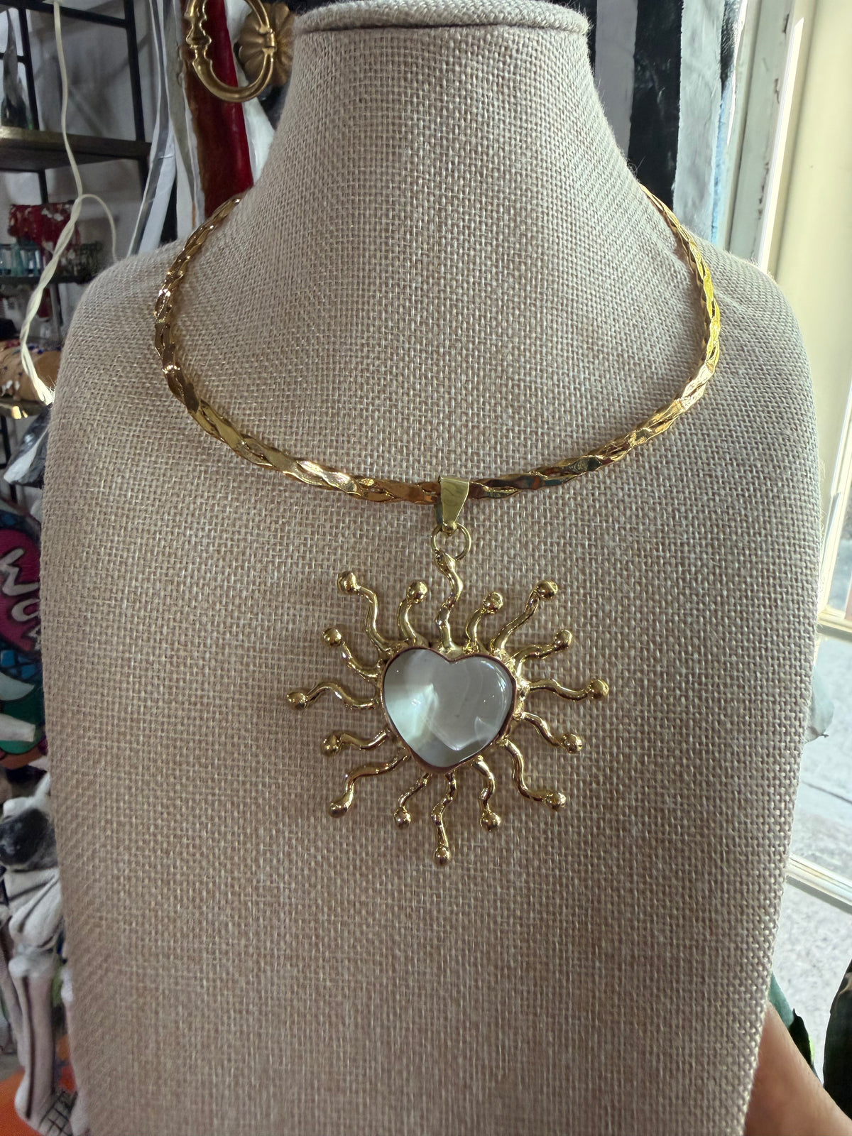New White Sacred Heart Sunburst Choker Necklace