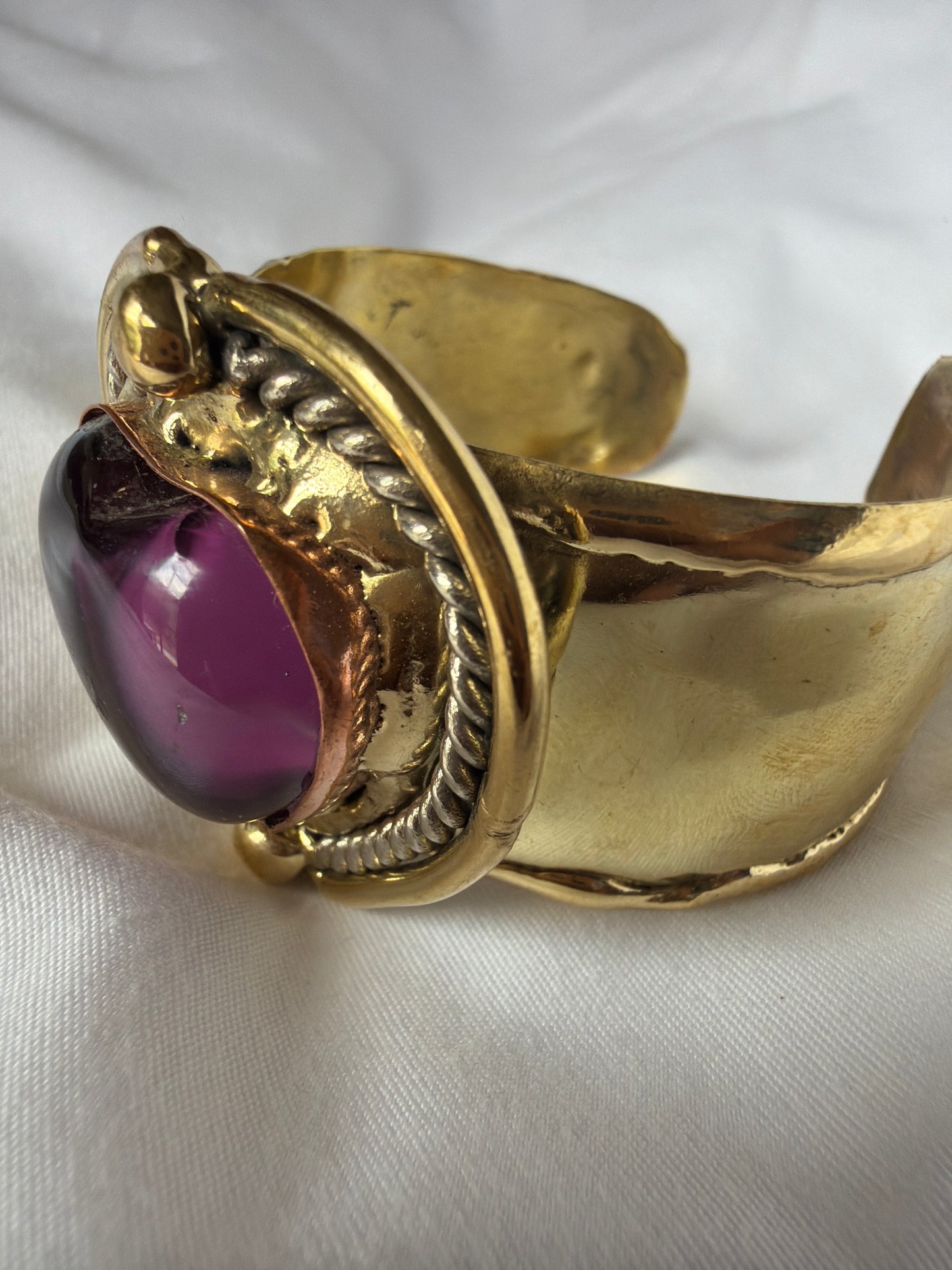 Sunburst Sacred Heart Cuff Bracelet- Deep Plum Amethyst Tone