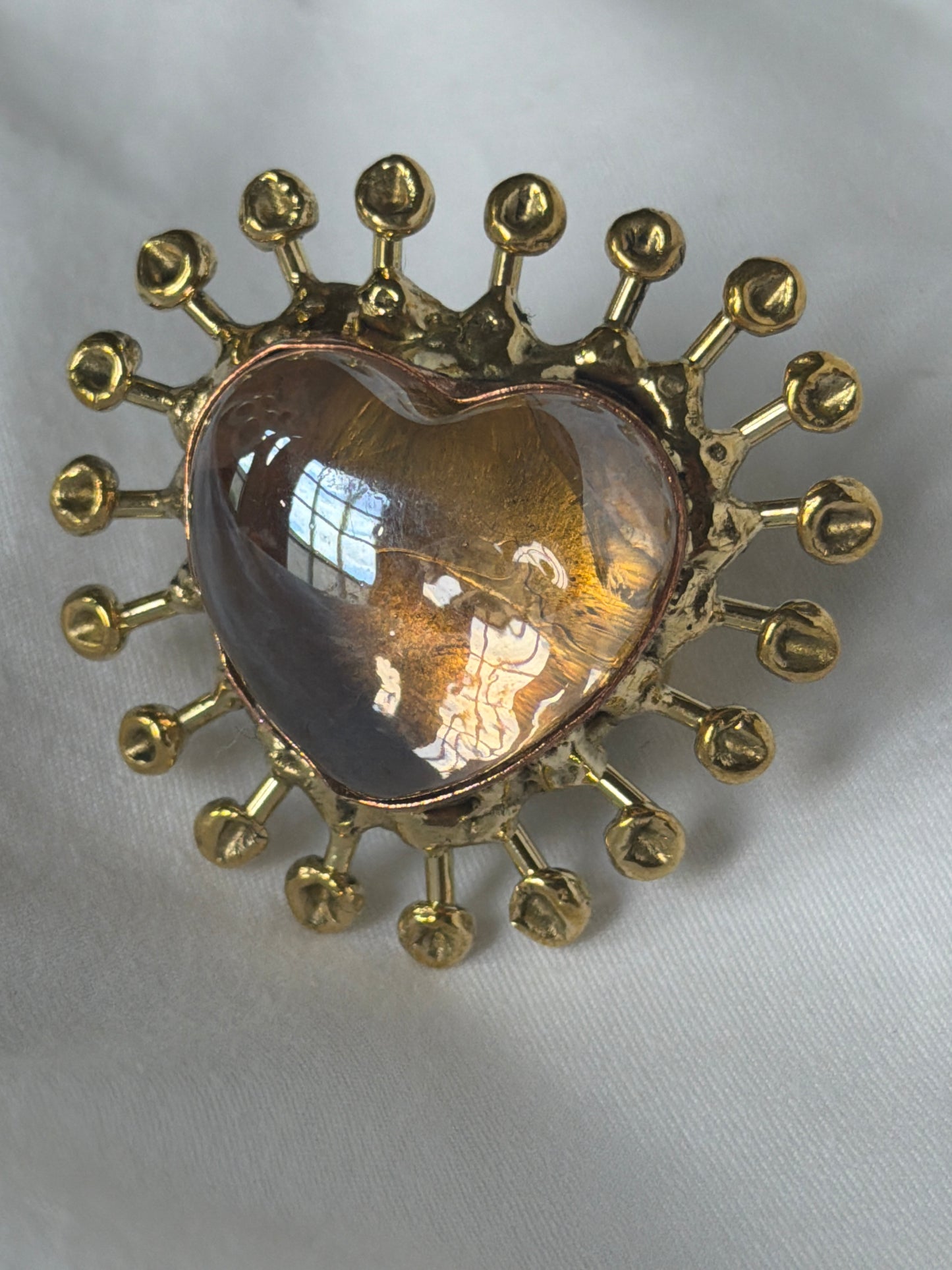 Sunburst Sacred Heart Handmade Ring - Iridescent
