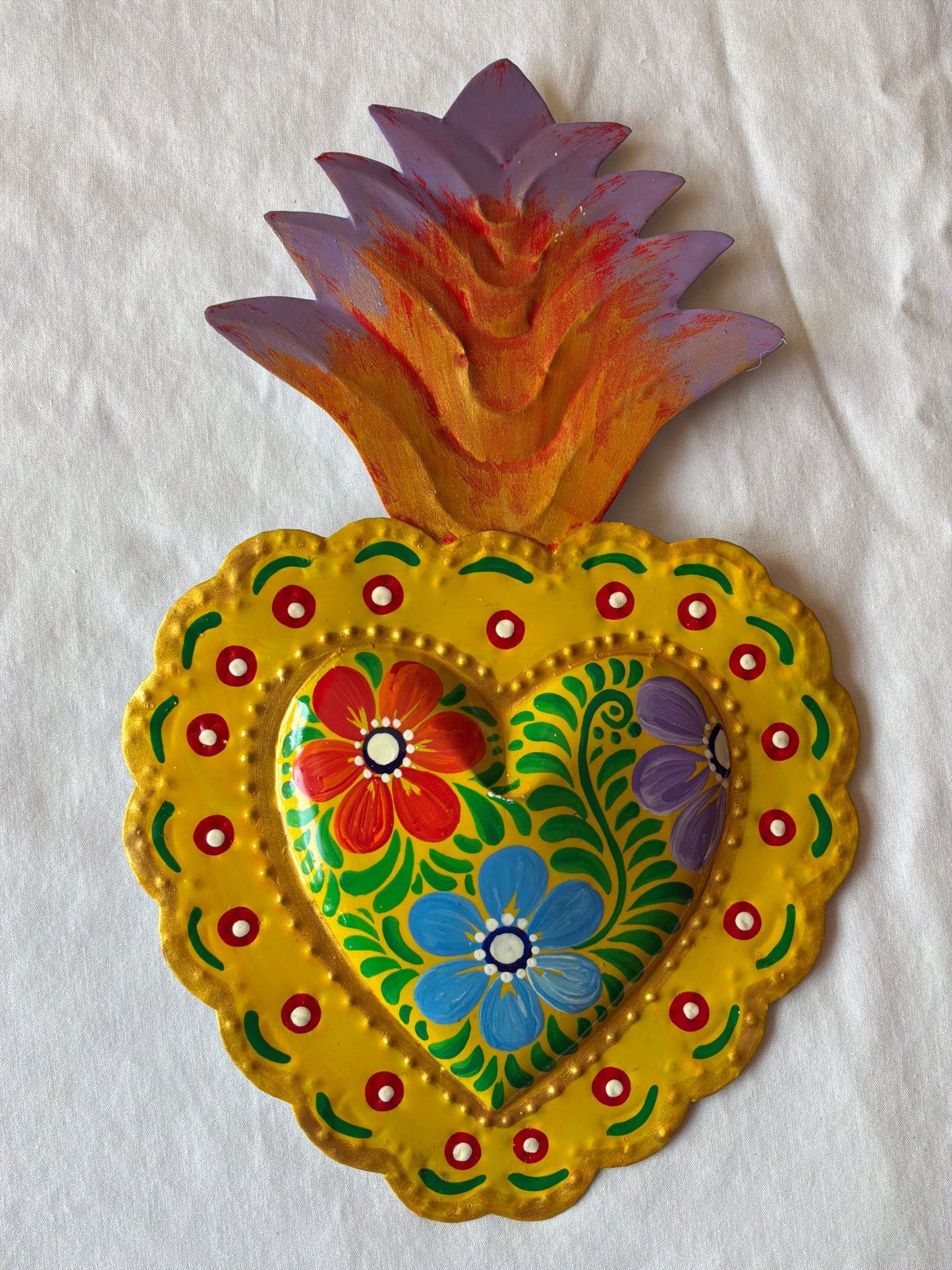 Colorful Hand painted Sacred Hearts Tin