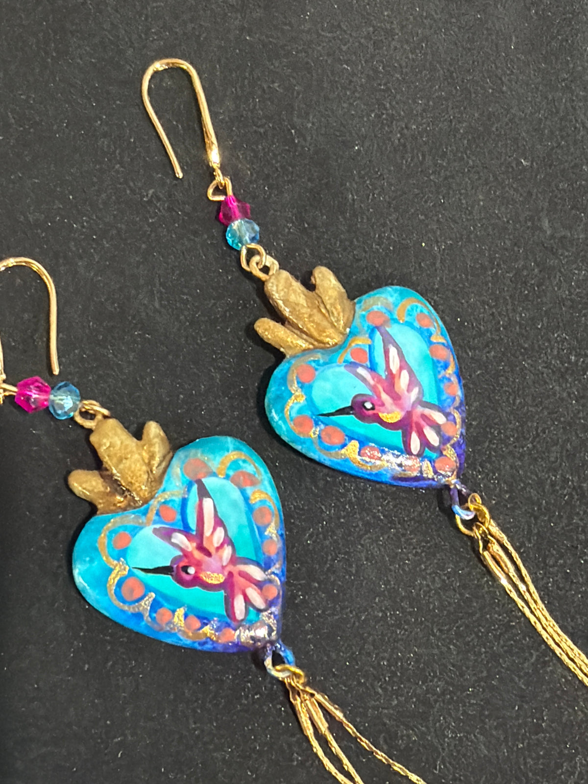 Sacred Heart Hand Painted Tassel Earrings