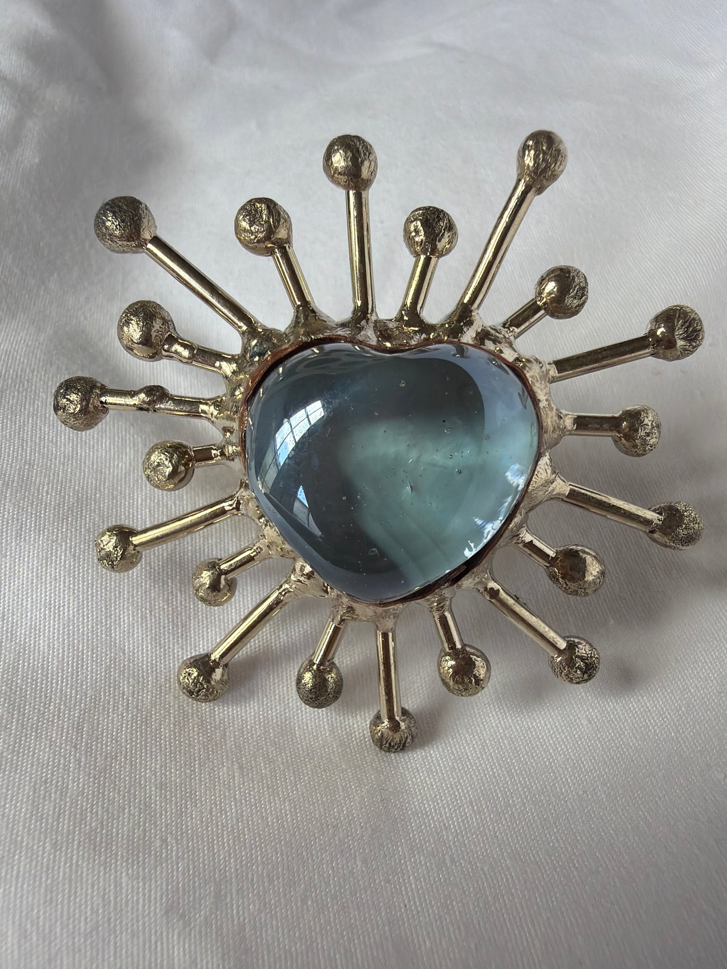 Sunburst Sacred Heart Handmade Ring - Soft Blue