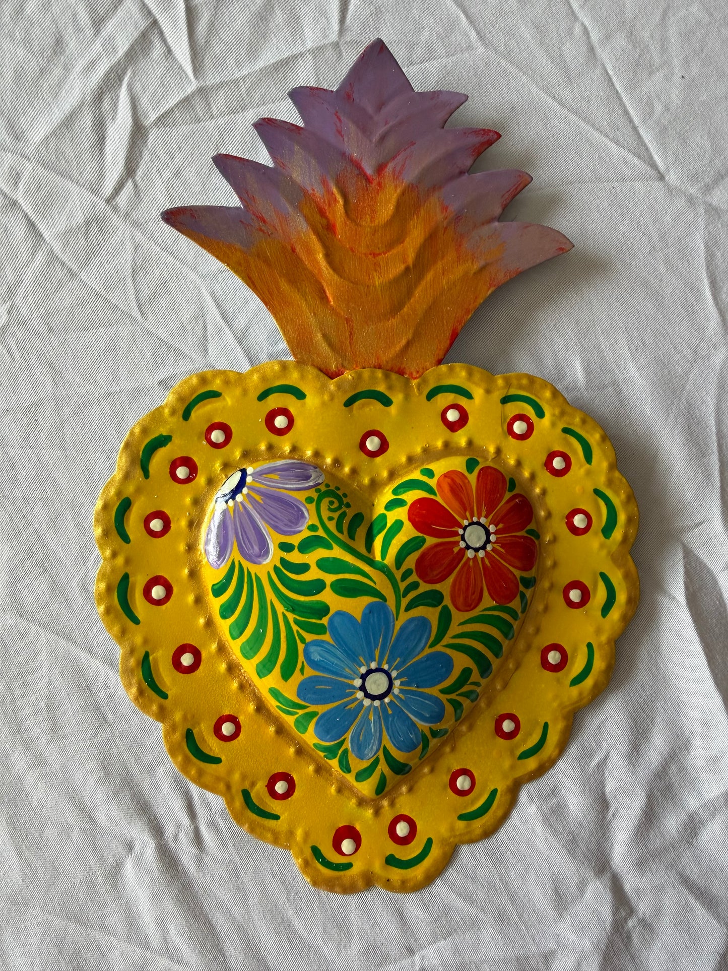 Colorful Hand painted Sacred Hearts Tin