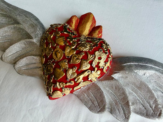 Handcrafted Milagro Sacred Heart Wings Wall Art