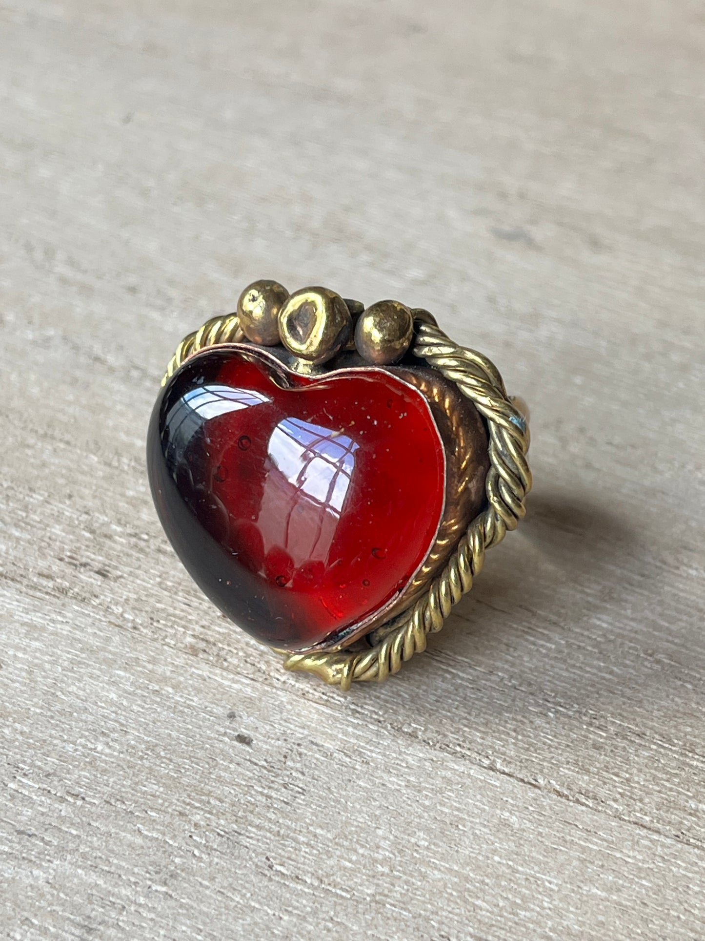 Sunburst - Sacred Heart Glass Ring - Red