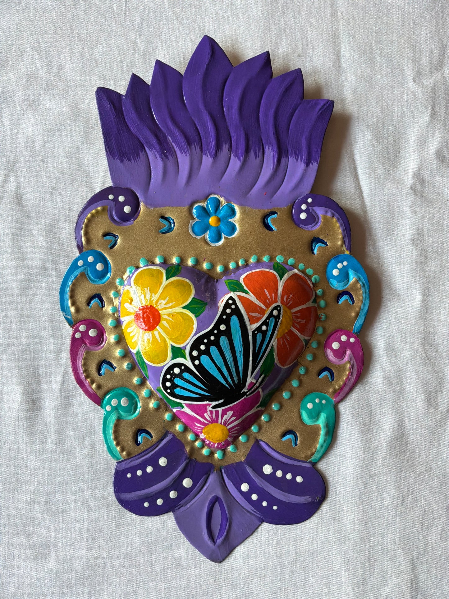 Colorful Hand painted Sacred Hearts Tin