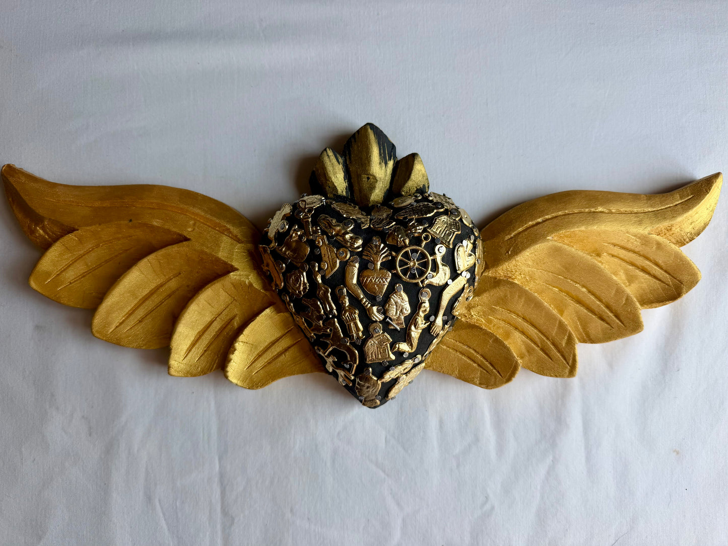Handcrafted Milagro Sacred Heart Wings Wall Art