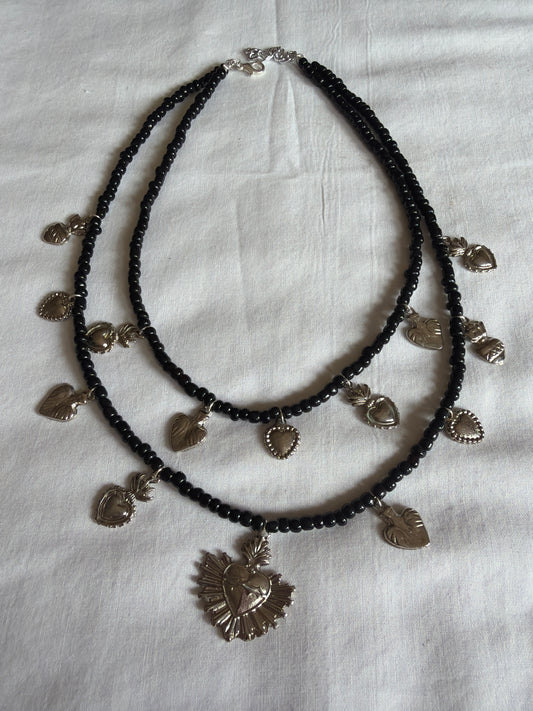 Multi layered beaded Milagro Corazon Necklace