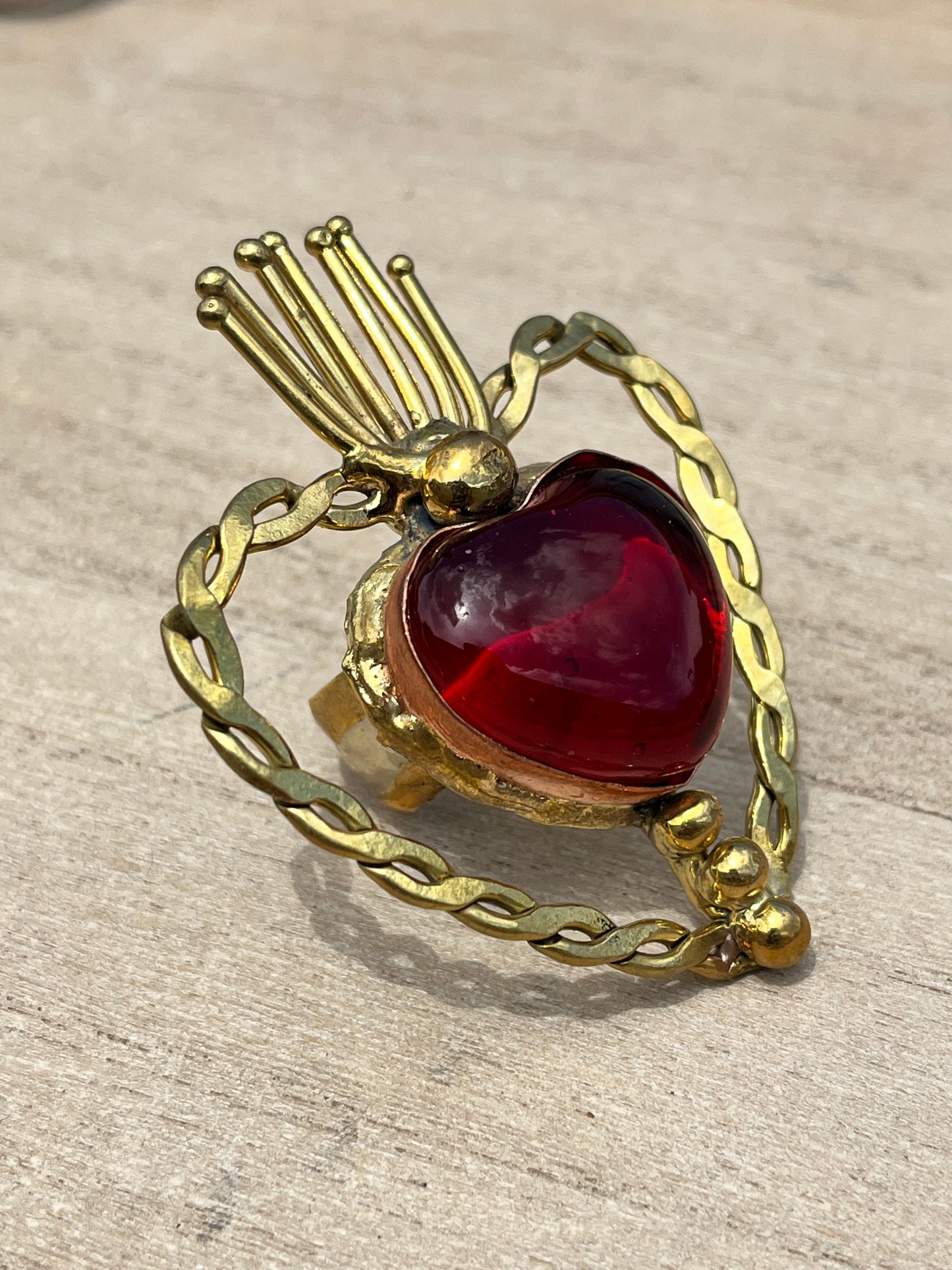 Sunburst - Sacred Heart Glass Ring - Red