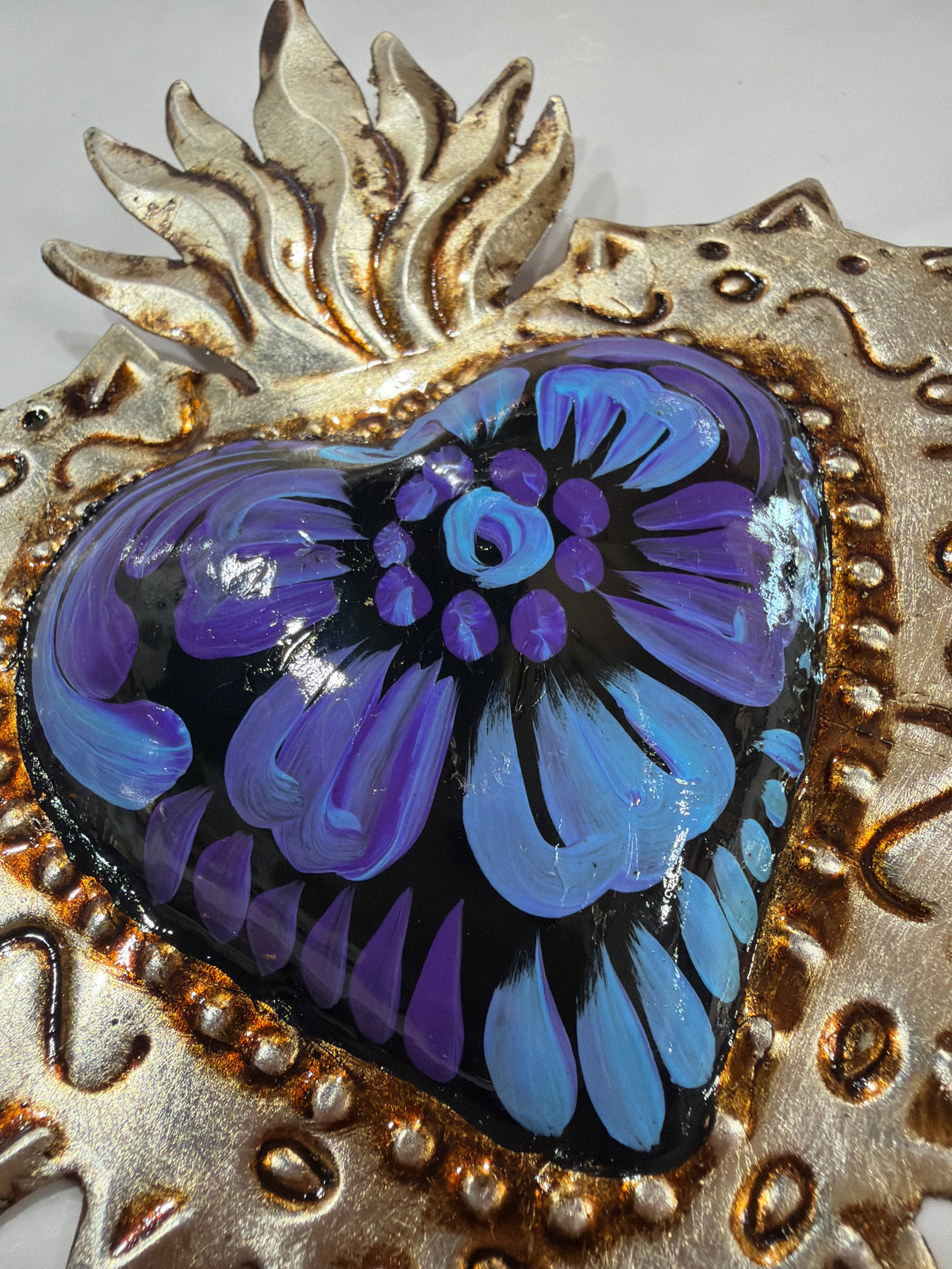 New Sacred Heart Deep Purple Antique Silver