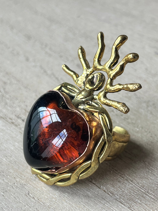 Sunburst Sacred Heart Ring - Amber
