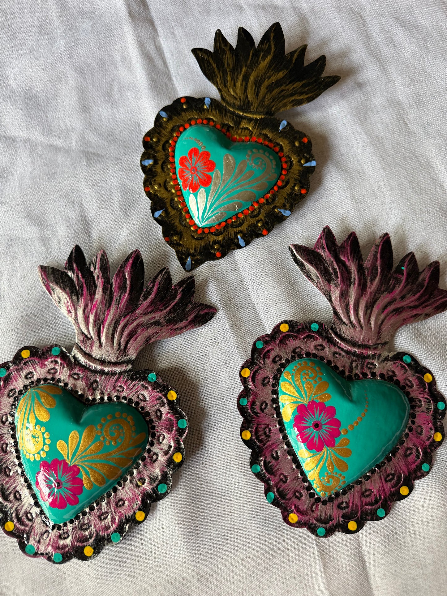 Teal Colorful Otomi Heart - Tin