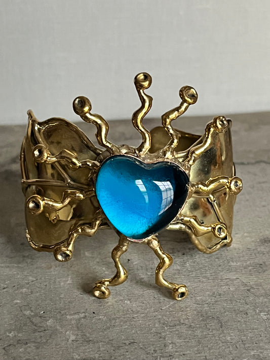 Sun Burst Sacred Heart Cuff Bracelet - San Miguel de Allende - Blue