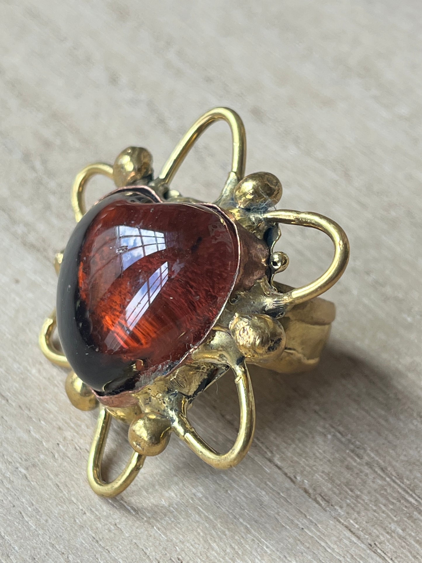 Sunburst Sacred Heart Ring - Amber