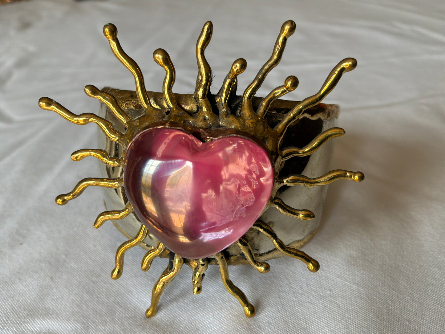 Sunburst Sacred Heart Handmade Cuff Bracelet – Pink