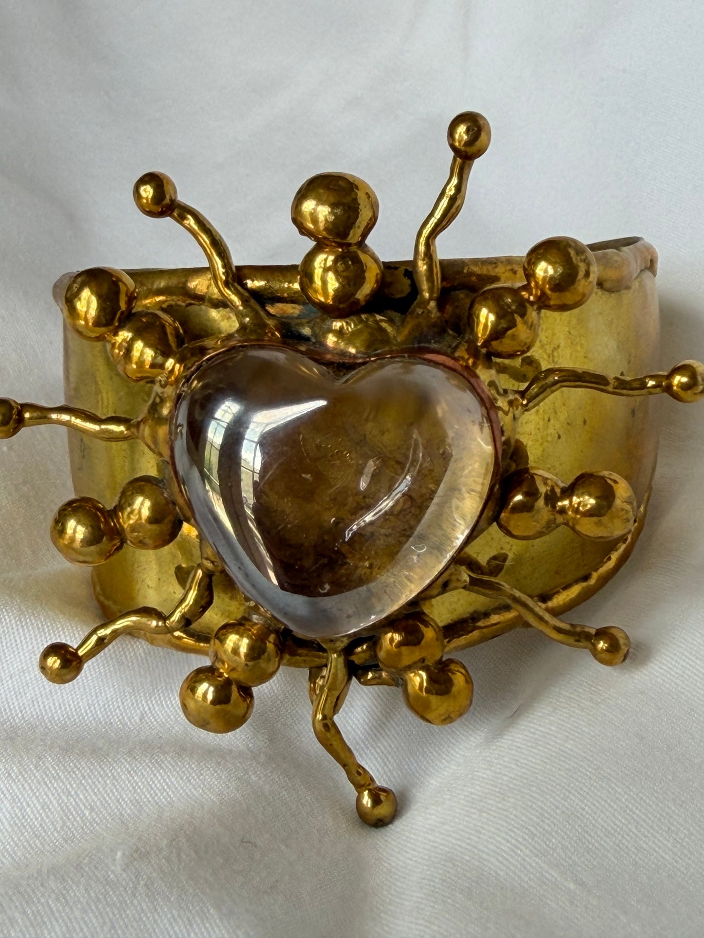 Sunburst Sacred Heart Cuff Bracelet Handmade- Yellow & Iridescent