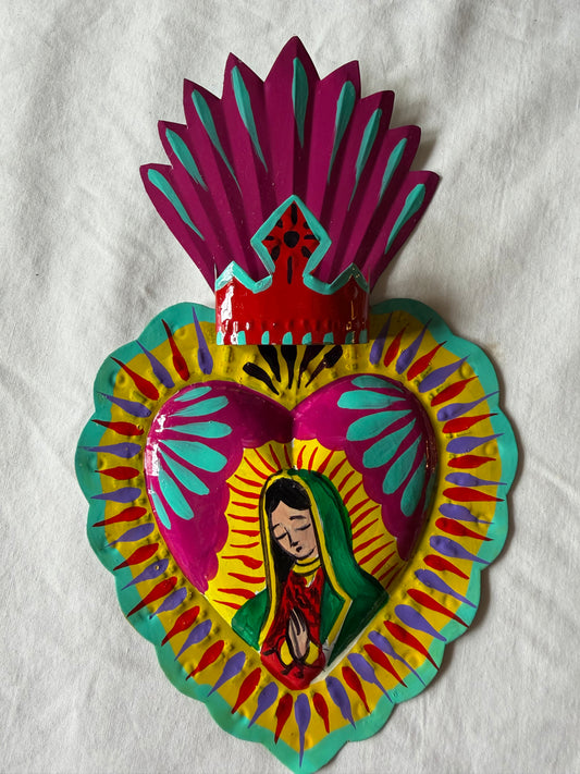 Virgen de Guadalupe Heart - Hand-painted Metal