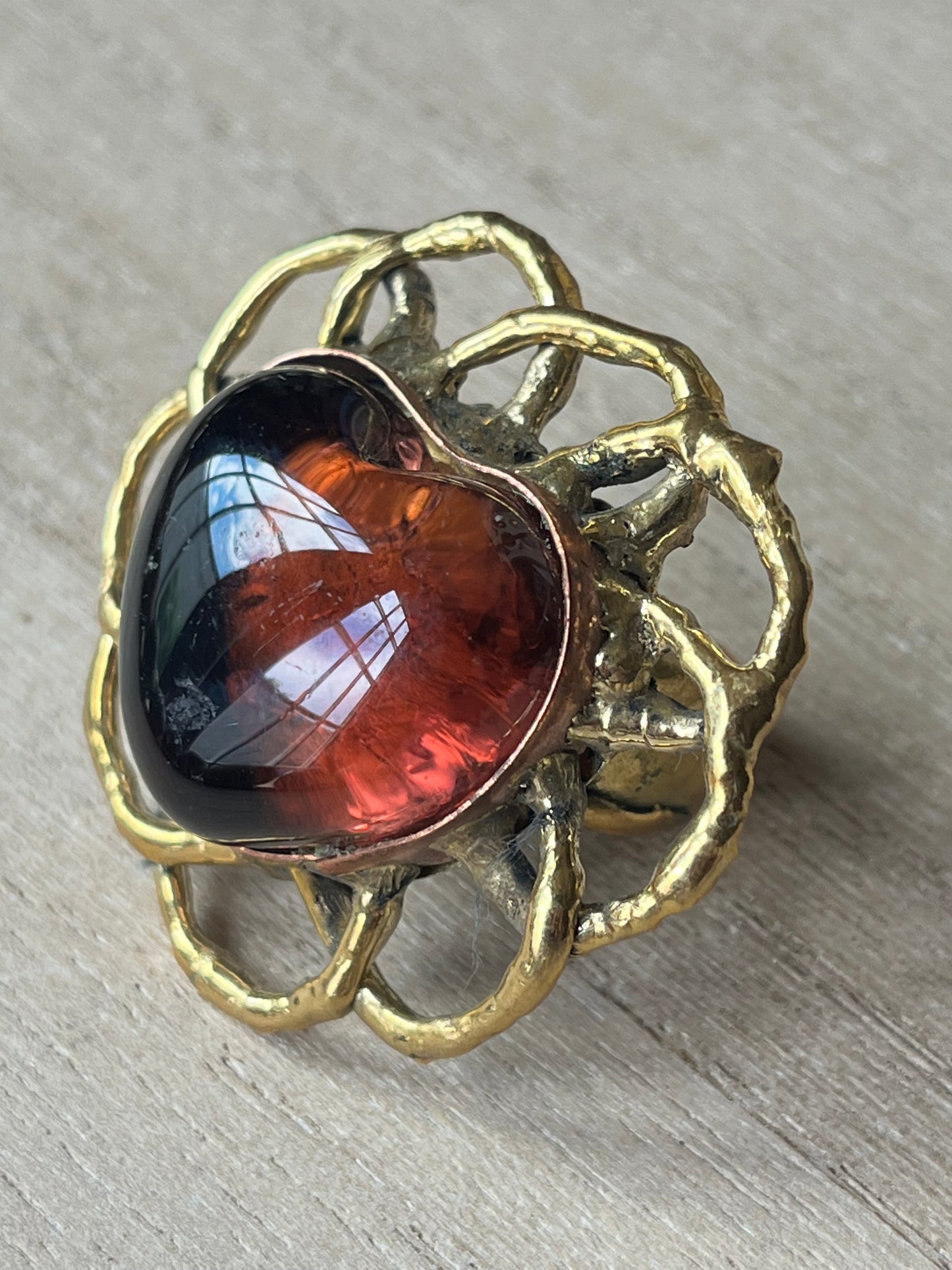 Sunburst Sacred Heart Ring - Amber
