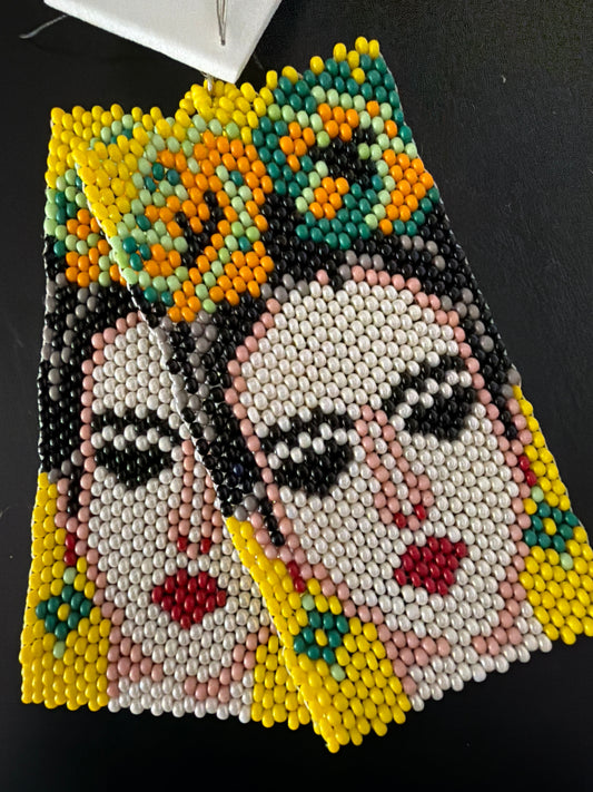 Handmade Beaded Earrings – Frida Kahlo Inspired