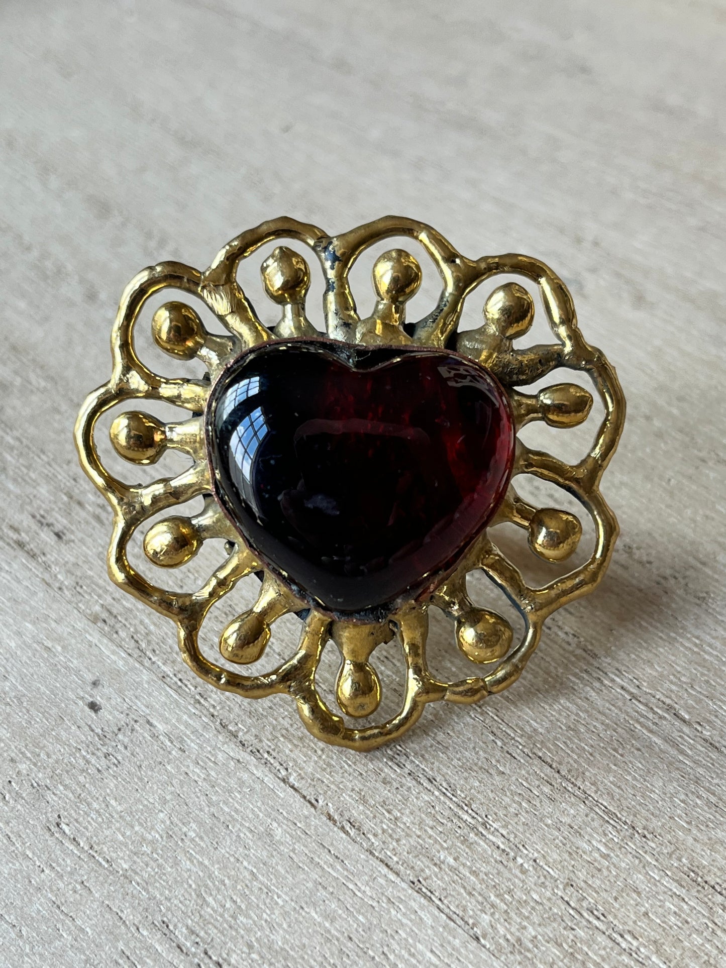 Sunburst - Sacred Heart Glass Ring - Red