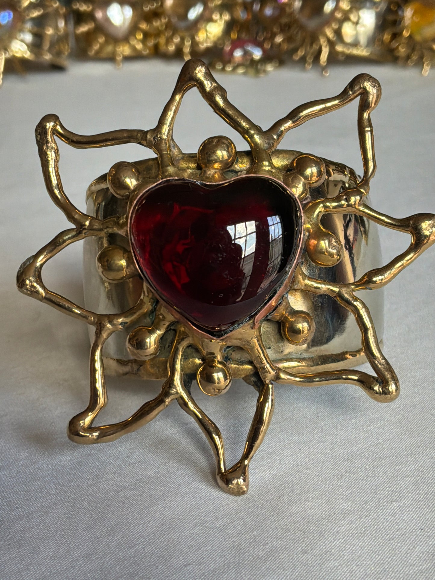 Sun Burst Sacred Heart Handmade Cuff Bracelet – Glass & Alpaca from San Miguel de Allende
