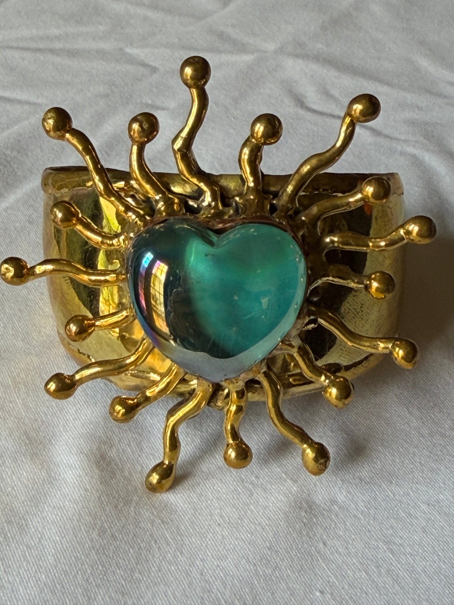 Sunburst Sacred Heart Cuff Bracelet - Blue Teal Turquoise