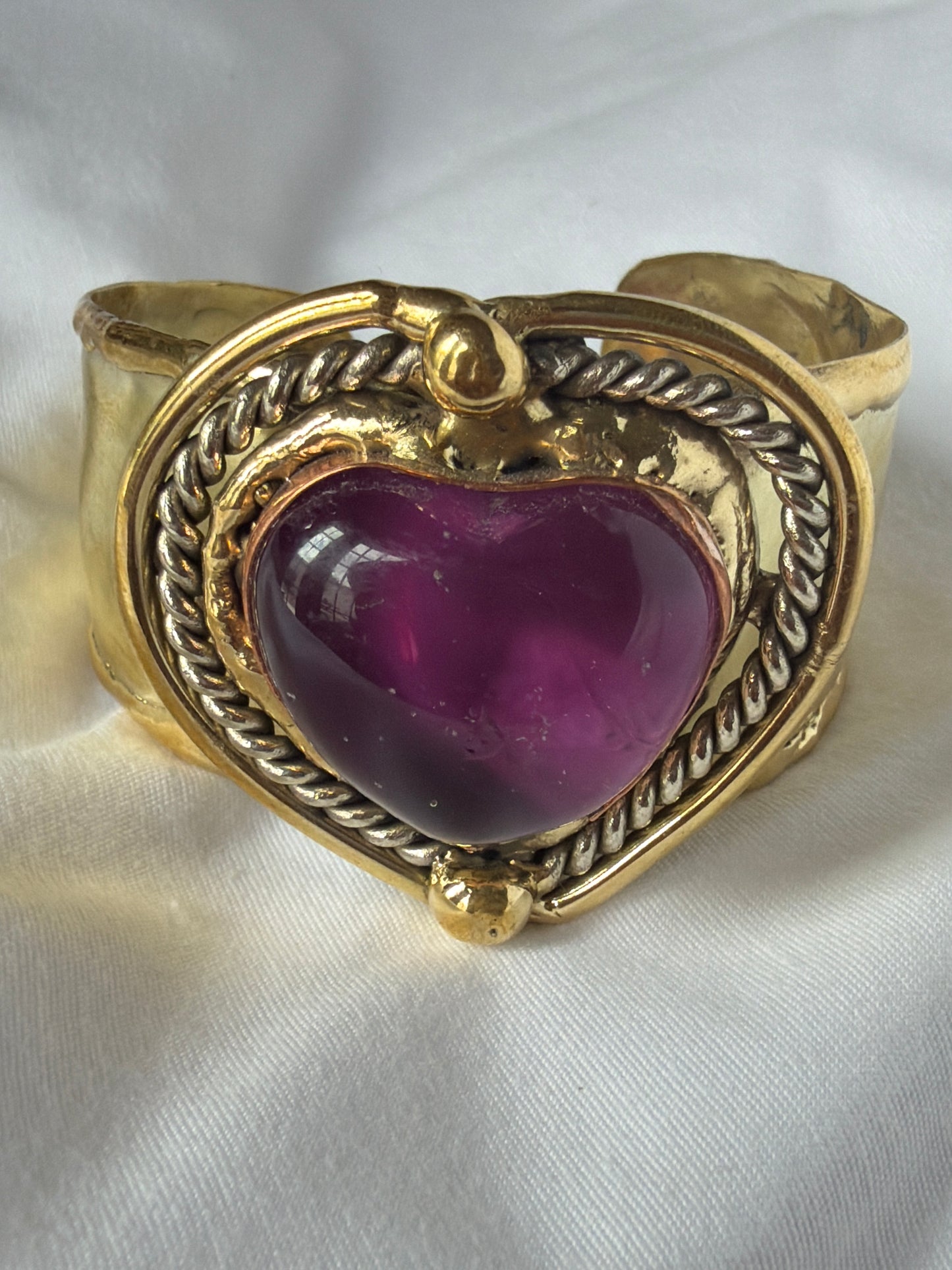 Sunburst Sacred Heart Cuff Bracelet- Deep Plum Amethyst Tone