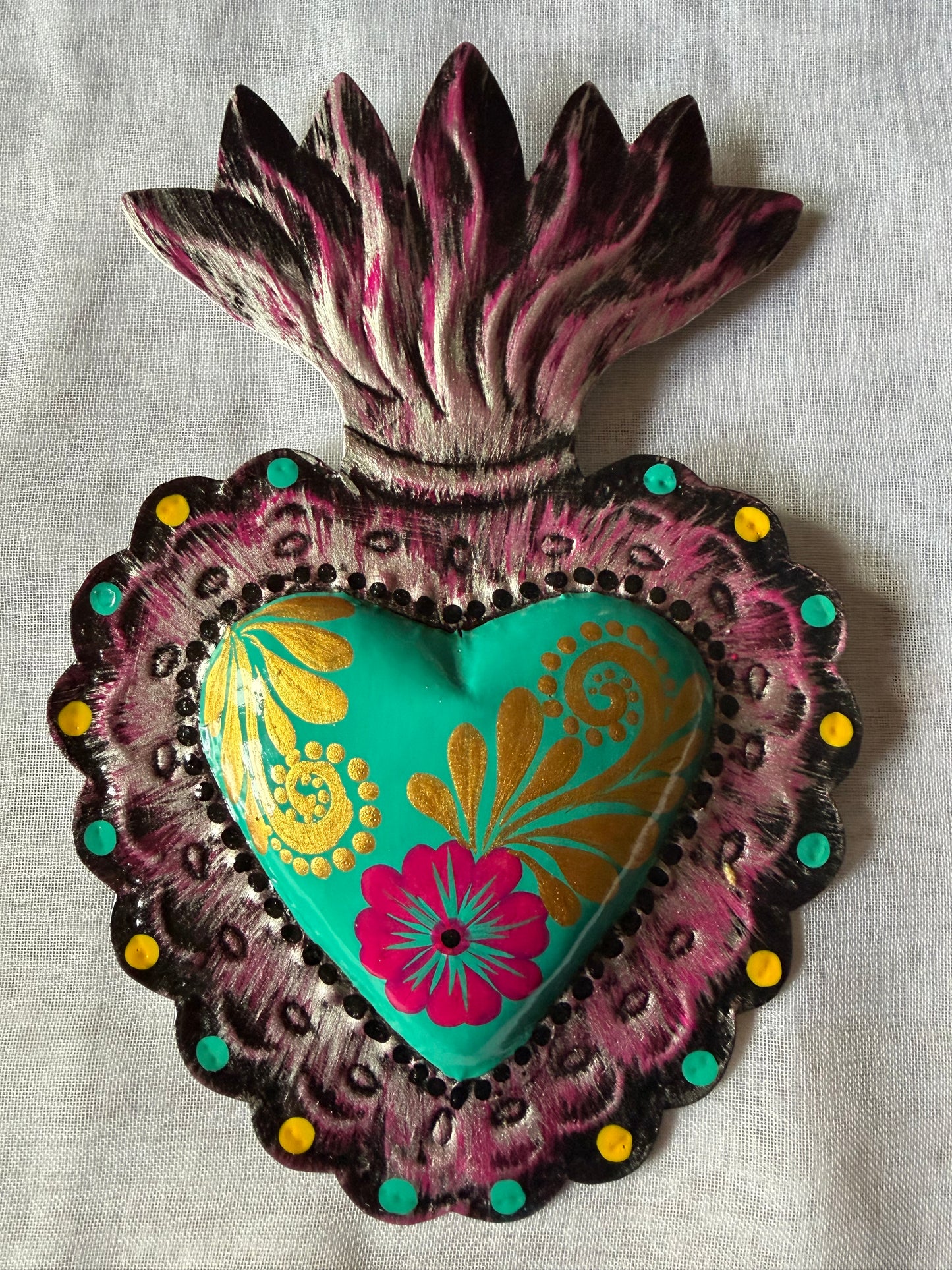 Teal Colorful Otomi Heart - Tin