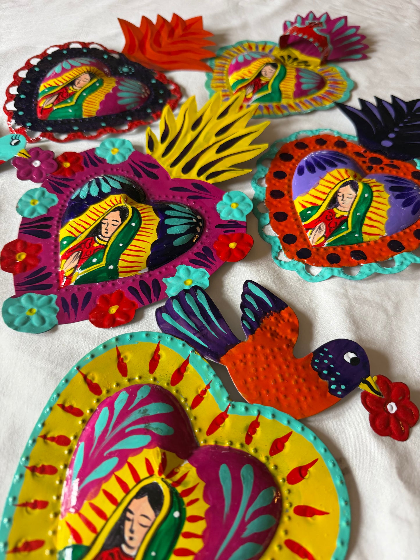 Virgen de Guadalupe Heart - Hand-painted Metal
