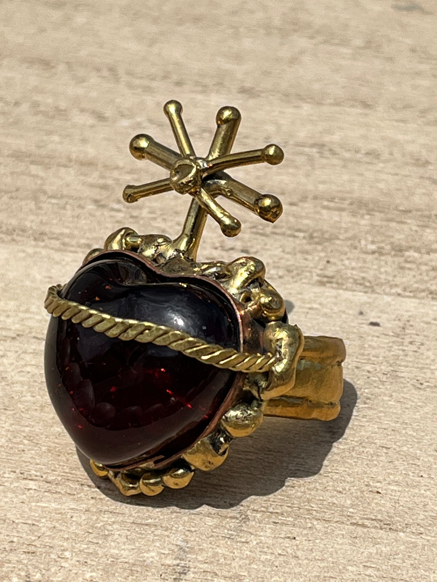 Sunburst - Sacred Heart Glass Ring - Red