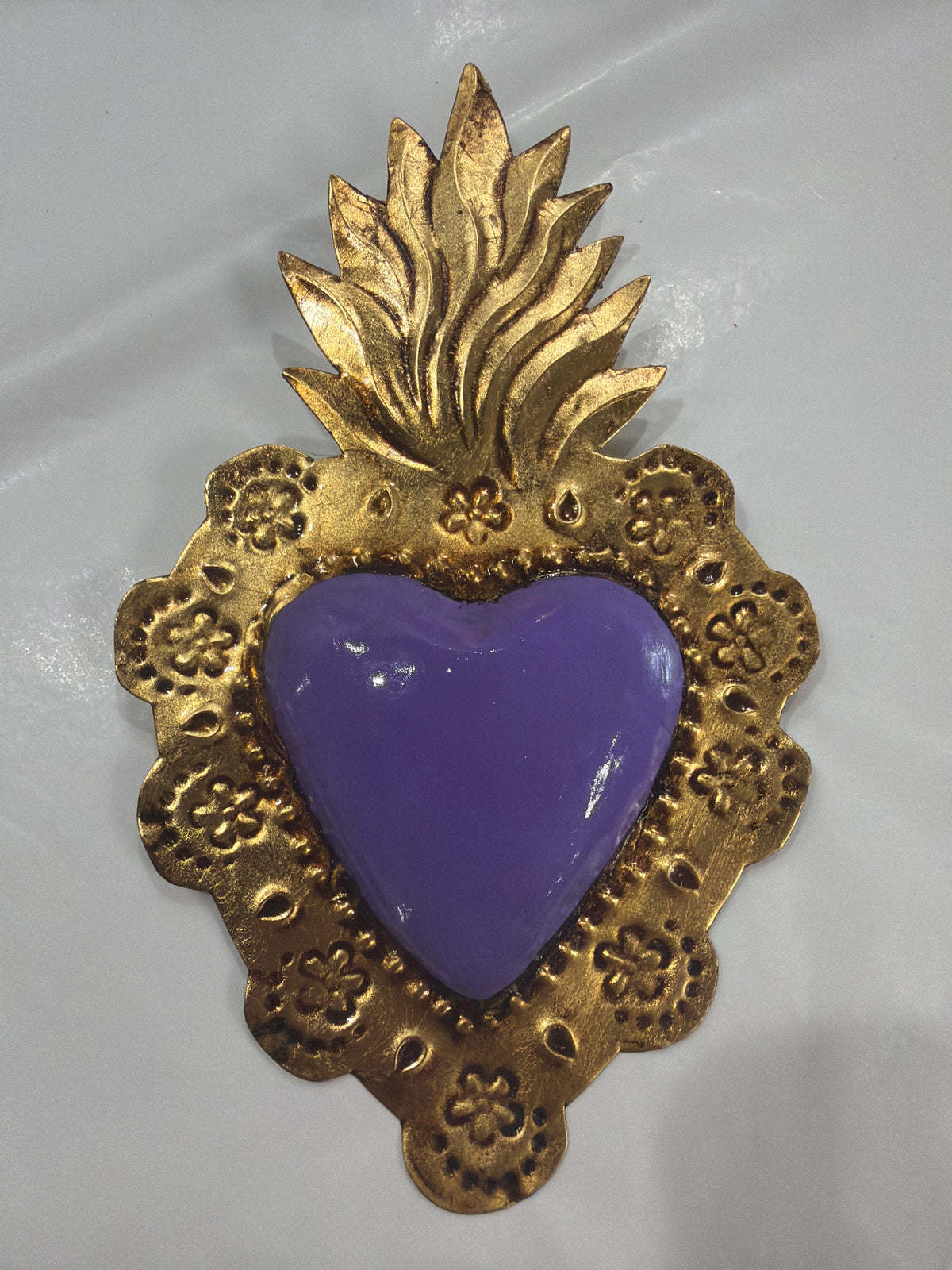 New Purple Sacred Heart Antique Gold Finish