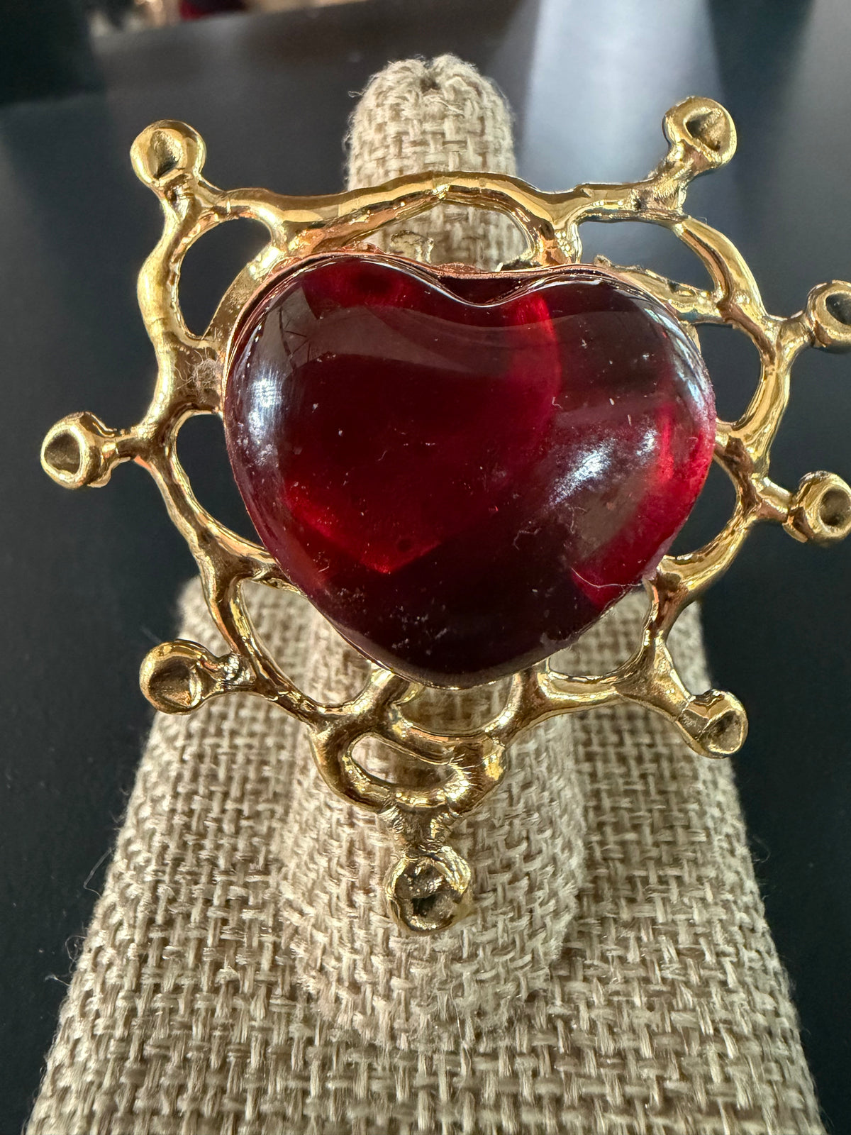 Sunburst - Sacred Heart Glass Ring - Deep Red