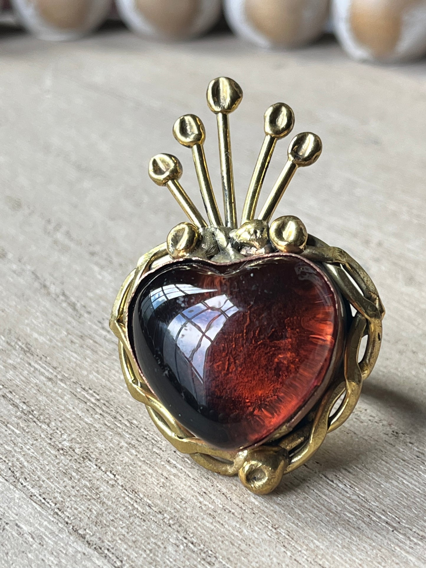 Sunburst Sacred Heart Ring - Amber